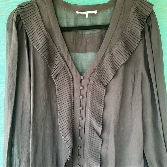 FRAME SILK FLOWY ROMANTIC BLACK RUFFLE BLOUSE SIZE SMALL OVERSIZED - Picture 5 of 5